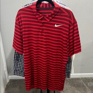 Nike Men's Red and Black Striped Polo